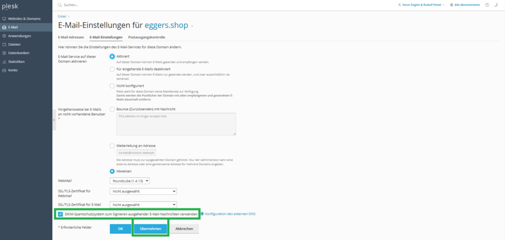 DKIM-Spamschutz aktivieren